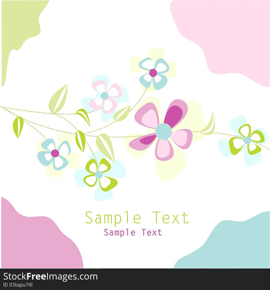 Cute baby color floral card, greeting card on the white background