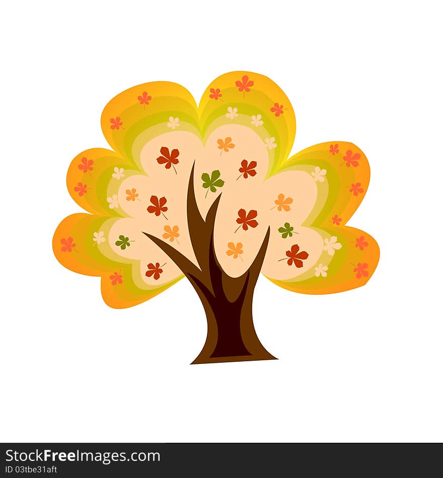 Cartoon autumn chestnut tree. Vector illustration