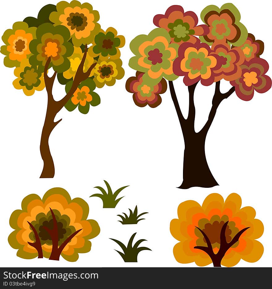 Collection of autumn forest elements. Vector illustration.