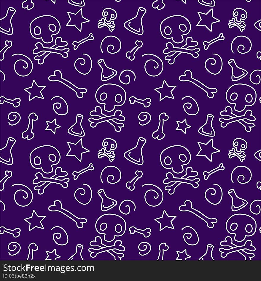 This funny pattern include bones, skulls and cups with poison. It may be used like background. This funny pattern include bones, skulls and cups with poison. It may be used like background