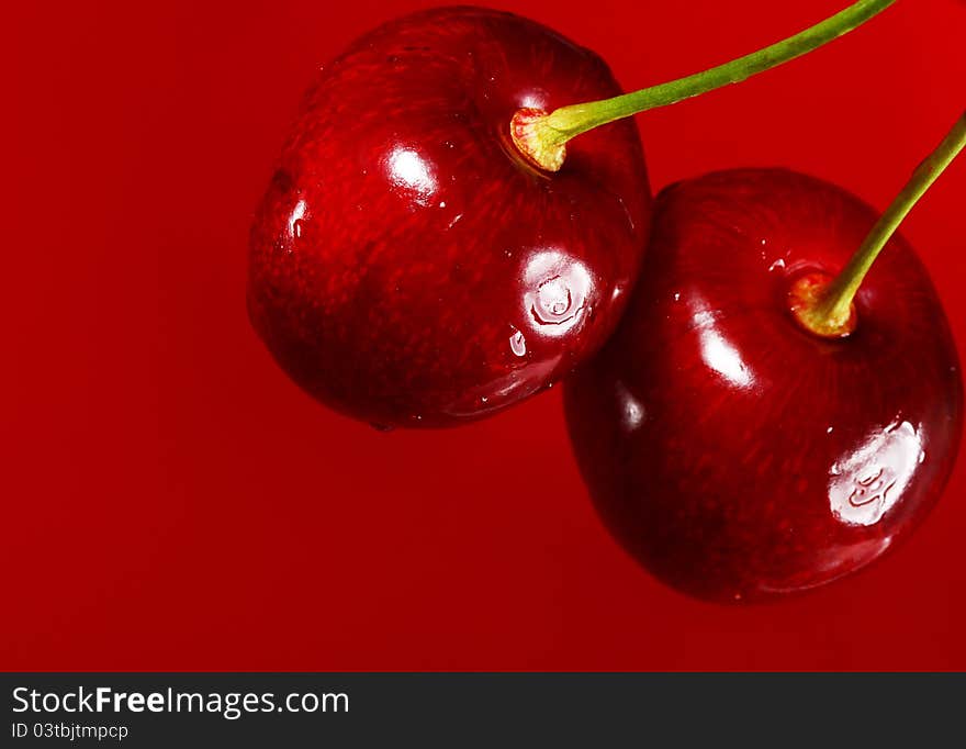 Fresh and tasty apples against red gradient