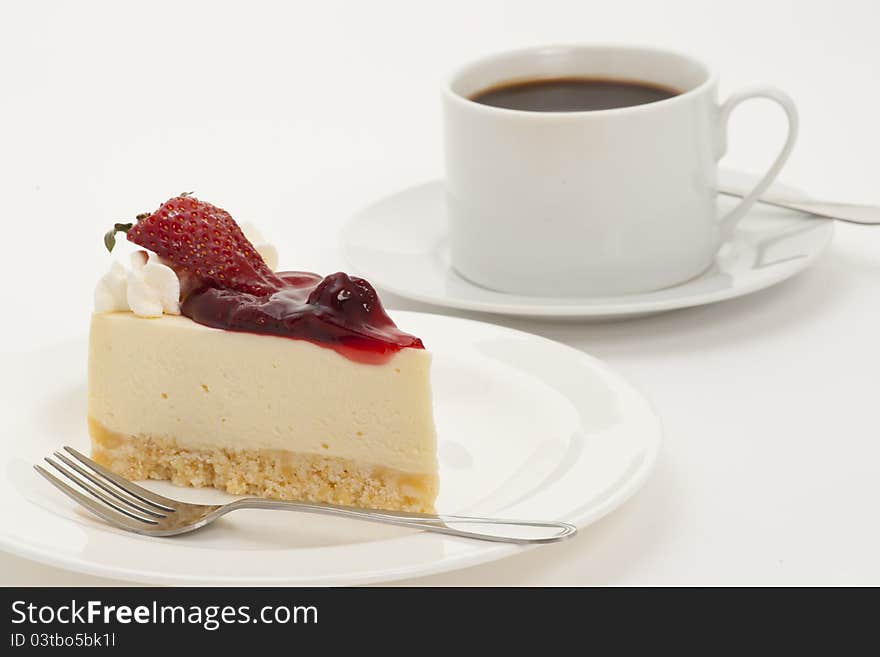 Strawberry Cheesecake on plate and white background. Strawberry Cheesecake on plate and white background