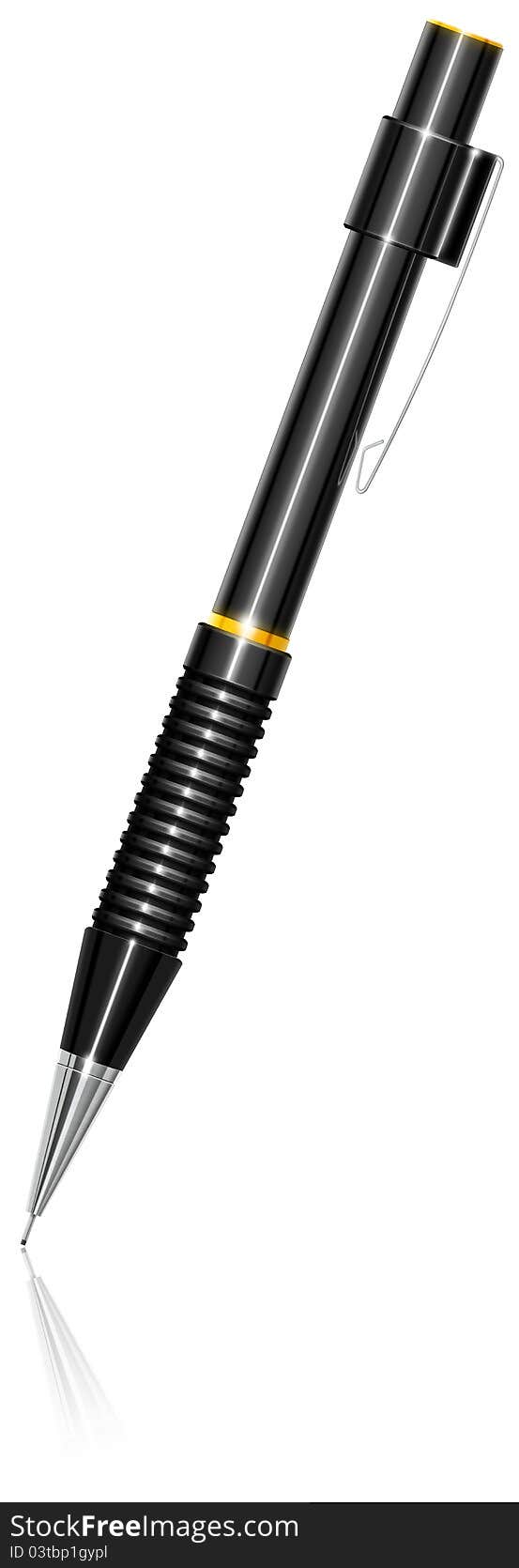 Illustration of black propelling pencil with reflection