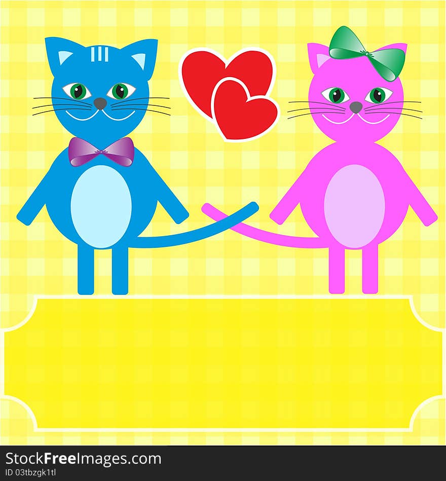 Love cats. Greeting vector card.