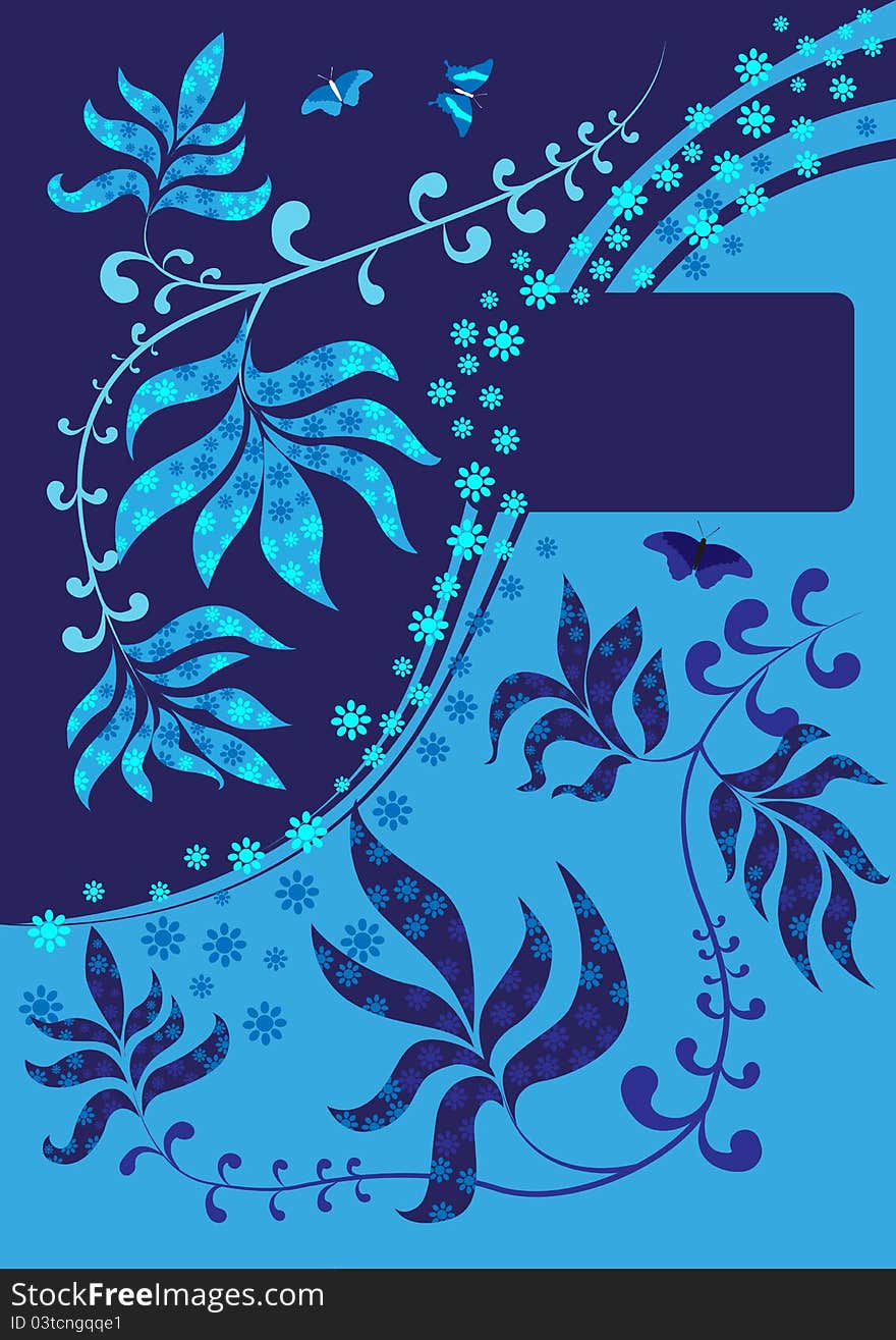 Blue and dark blue background with colors and butterflies. Blue and dark blue background with colors and butterflies