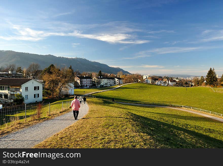 A path in the hills surrounding Zurich area, where people use to hike. A path in the hills surrounding Zurich area, where people use to hike.