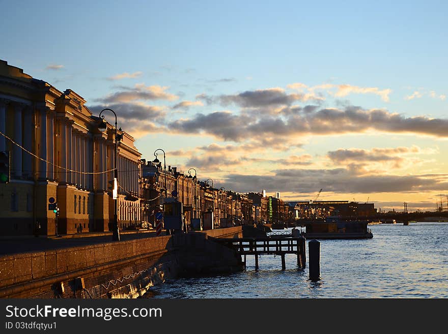 The English Embankment at sunset, St.Petersburg