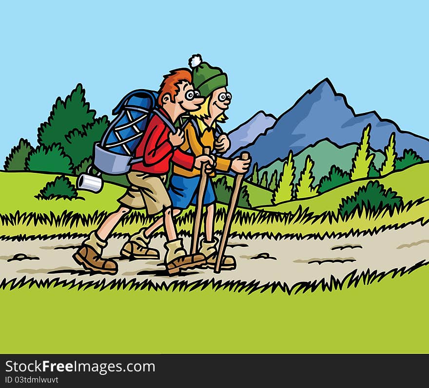 Two people are going for a trek in nature. Two people are going for a trek in nature.