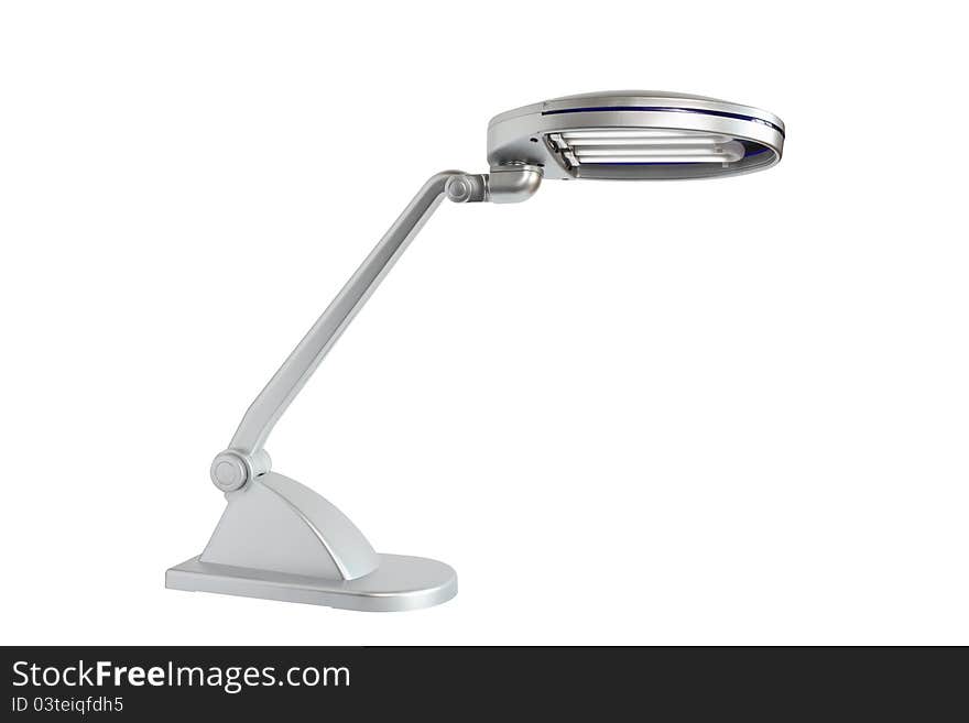 Modern gray desk lamp on white background. Isolated with clipping path. Modern gray desk lamp on white background. Isolated with clipping path