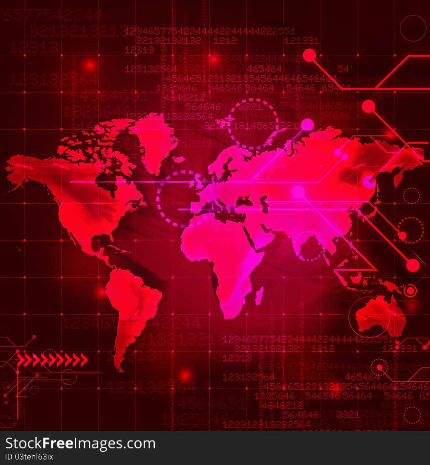 Networking dynamic world illustration on abstract technical background. Networking dynamic world illustration on abstract technical background