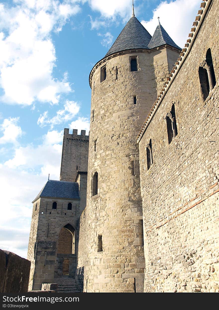 Walls of Carcassonne -fortified French town. Walls of Carcassonne -fortified French town