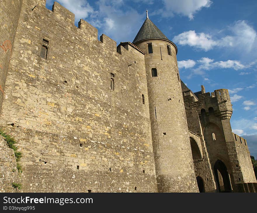 Walls of Carcassonne -fortified French town. Walls of Carcassonne -fortified French town