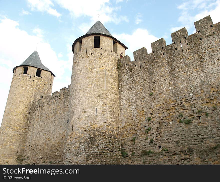 Walls of Carcassonne -fortified French town. Walls of Carcassonne -fortified French town