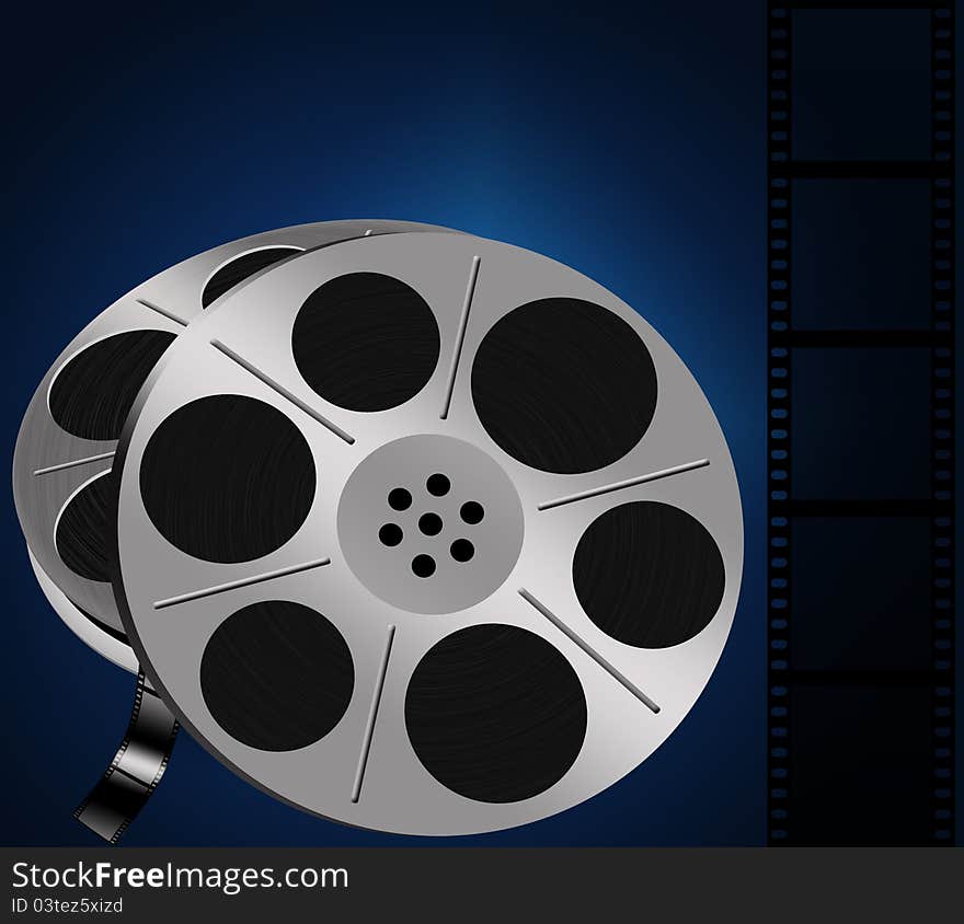 Two Film reels and film stripe background