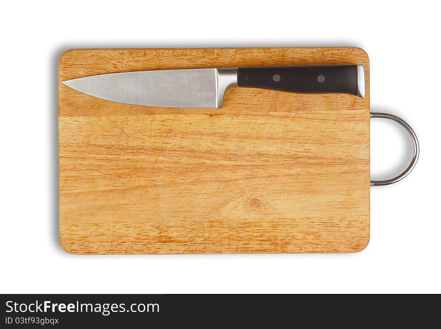 Wooden hardboard and kitchen knife