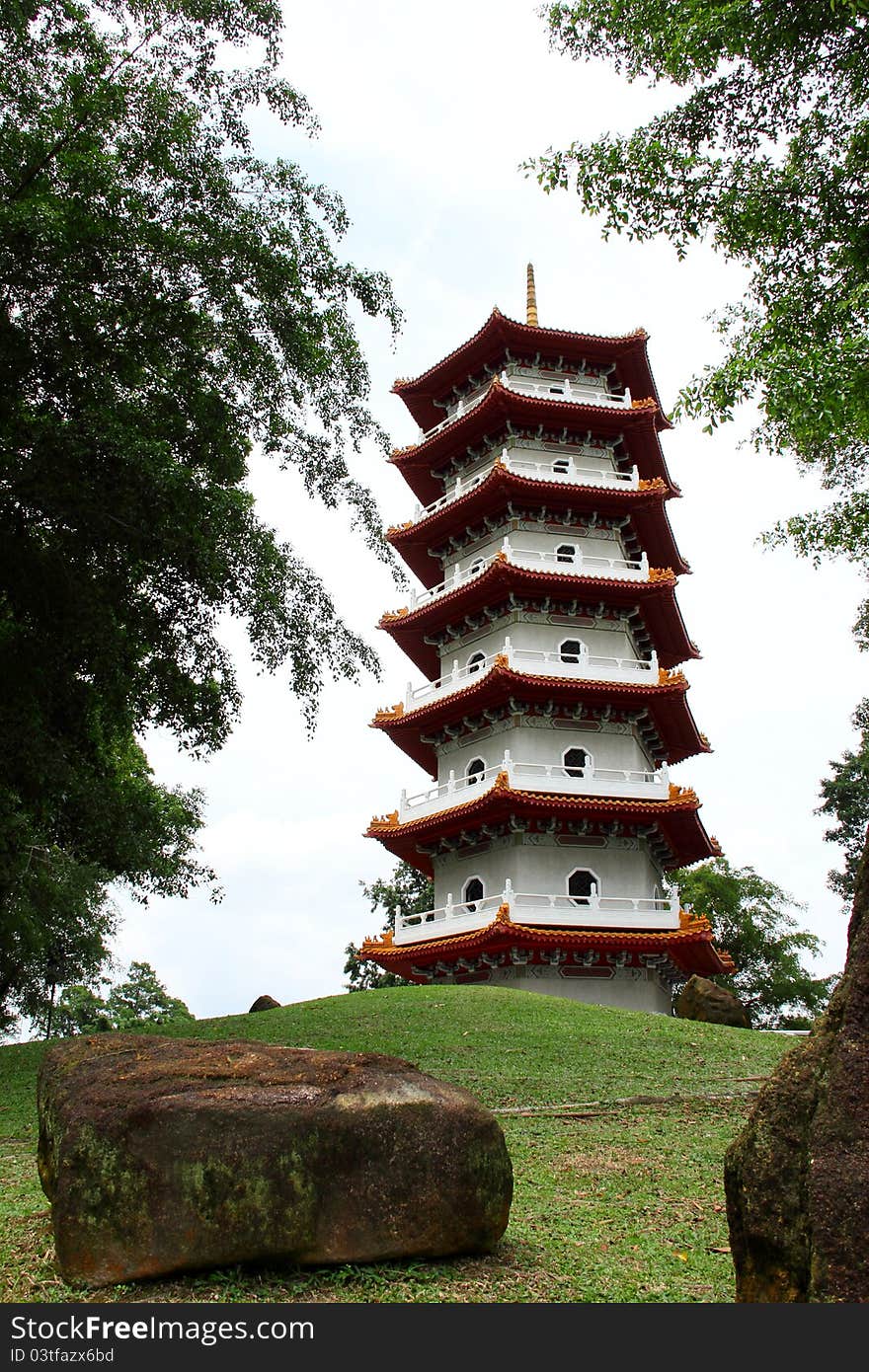 Pagoda and stone