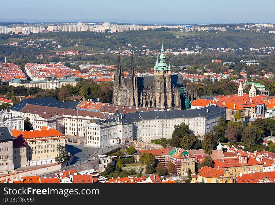 Prague Castle complex and St. Vitus Cathedral, detail. Prague Castle complex and St. Vitus Cathedral, detail