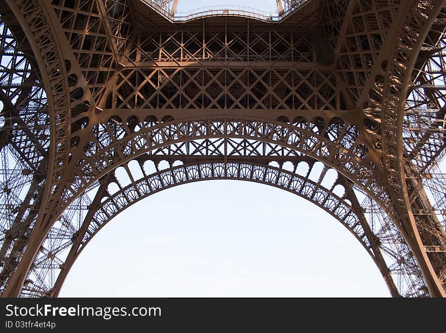 A fragment of the Eiffel Tower in Paris. A fragment of the Eiffel Tower in Paris