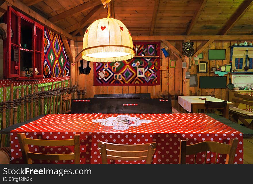 Balcony of a restaurant, traditional folklore style. Balcony of a restaurant, traditional folklore style.