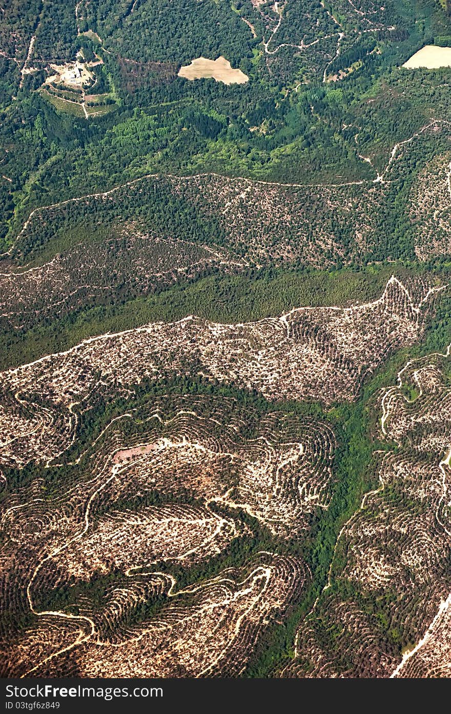 Aerial view of the layers of the Pyrenees Mountains. Aerial view of the layers of the Pyrenees Mountains.