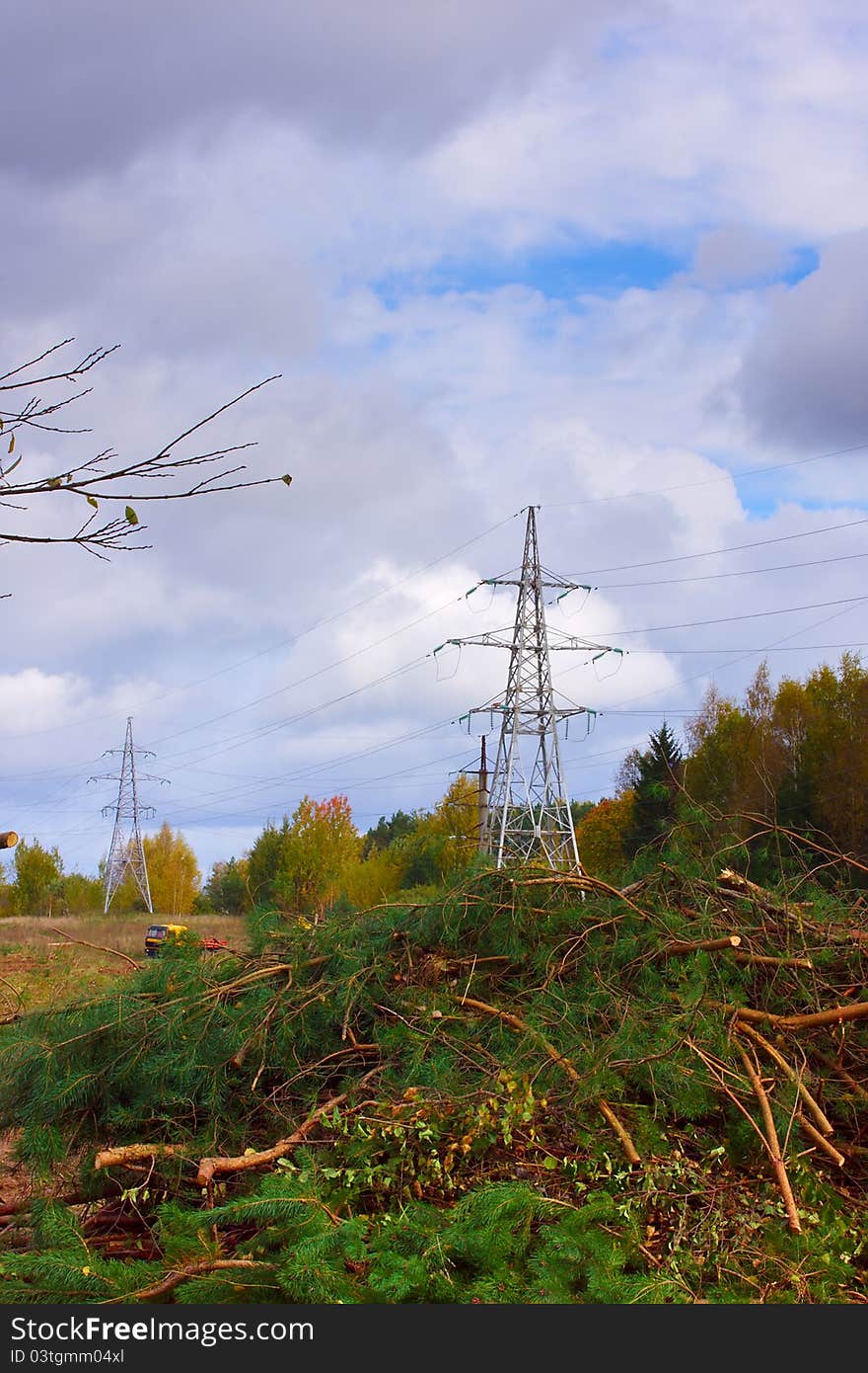 Works on electricity line. Cutting the trees off, cleaning the electric line. Works on electricity line. Cutting the trees off, cleaning the electric line.