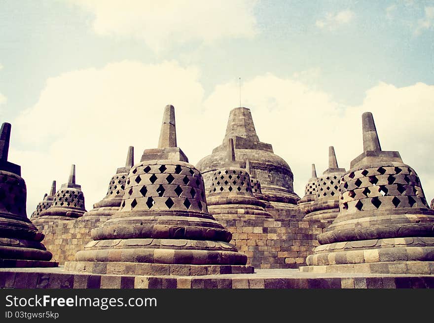 The Vintage Textured Borobudur Temple, Central Java, Indonesia