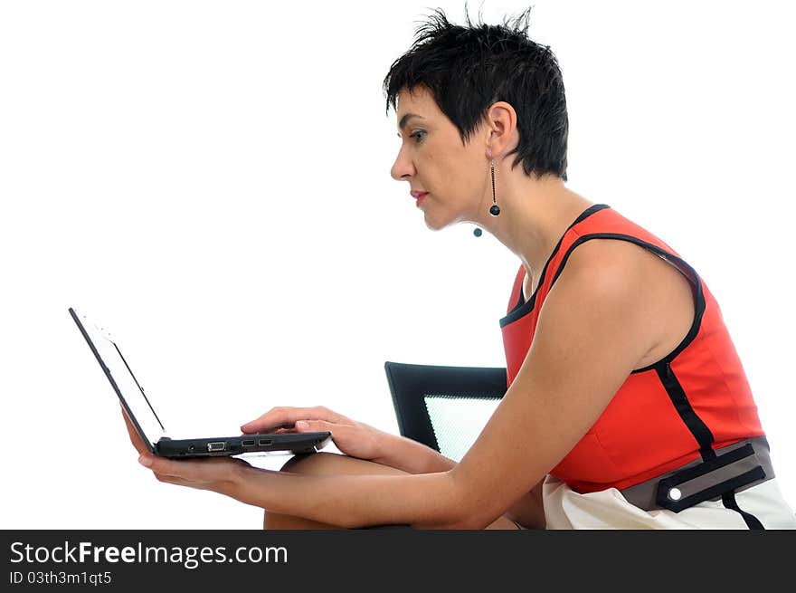 Business Woman On A Laptop - Isolated On White