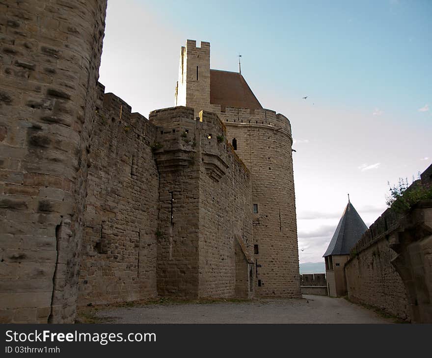 Walls of Carcassonne -fortified French town. Walls of Carcassonne -fortified French town