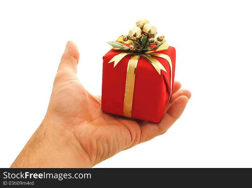 Man hand holding a small gift box