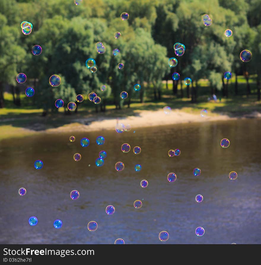 Soap bubble on bright  background