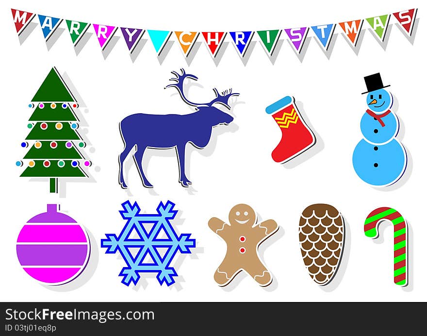 Set of christmas stickers.Vector design elements