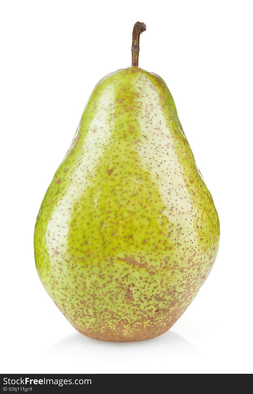 Ripe green pear on white background