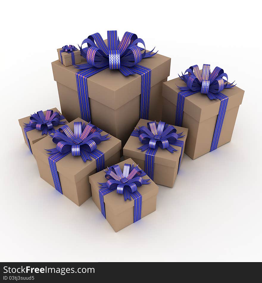 Gift box with red ribbons on white background