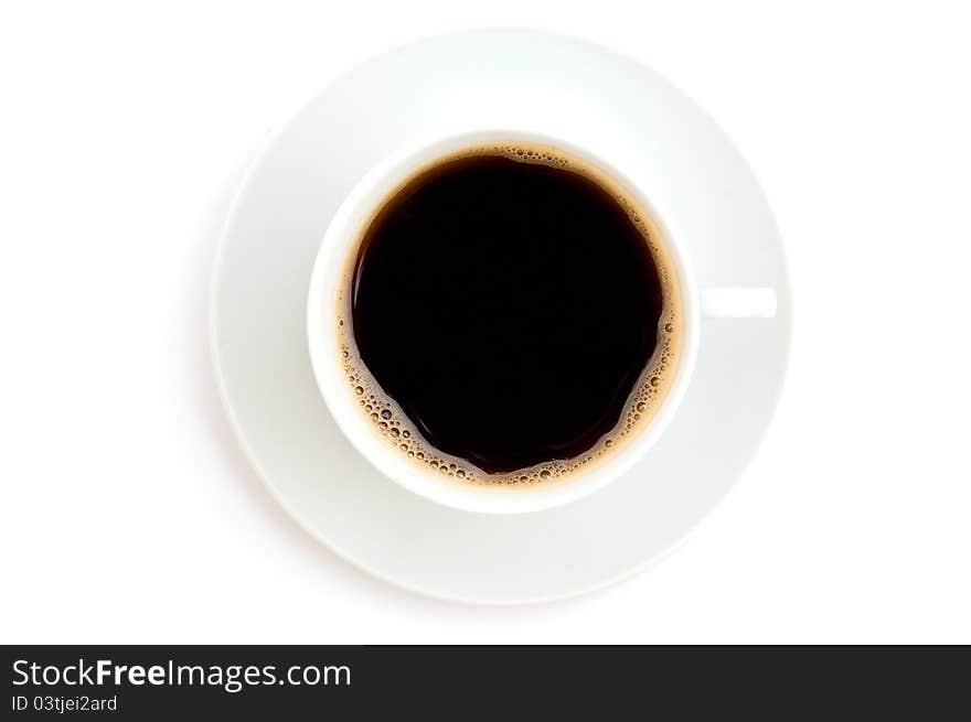 White cup of coffee on white background