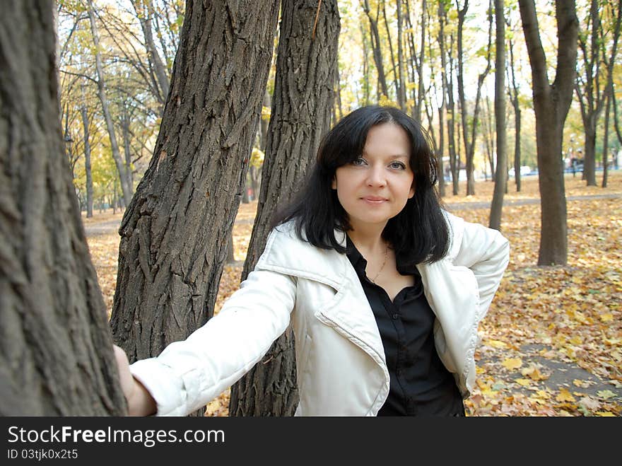 Portrait Of Young Girl Forest Trees