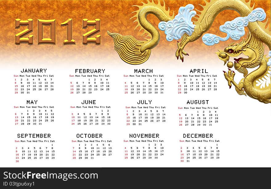 Golden dragons calendar 2012