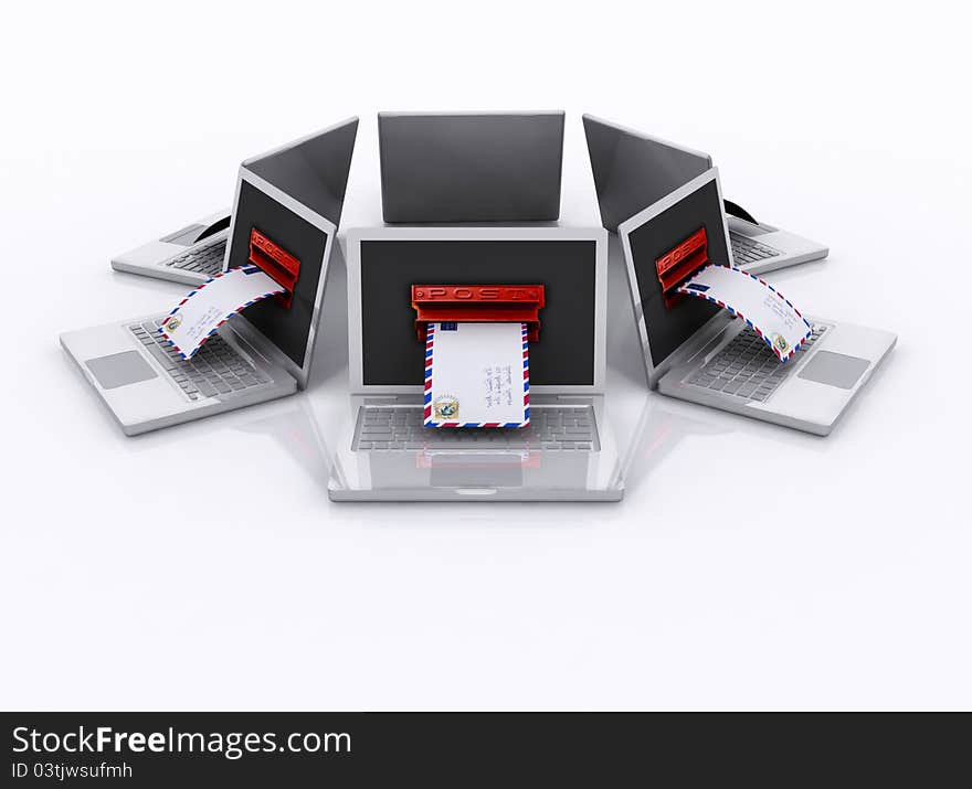 Cyber Mail Laptops - 3D Illustration Isolated