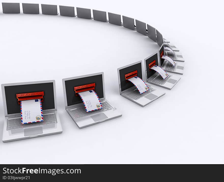 Cyber Mail Laptops - 3D illustration isolated