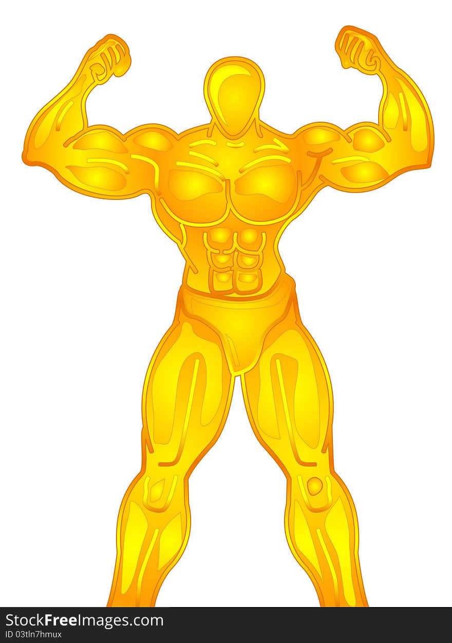 Illustration of golden muscleman showing his muscle pose