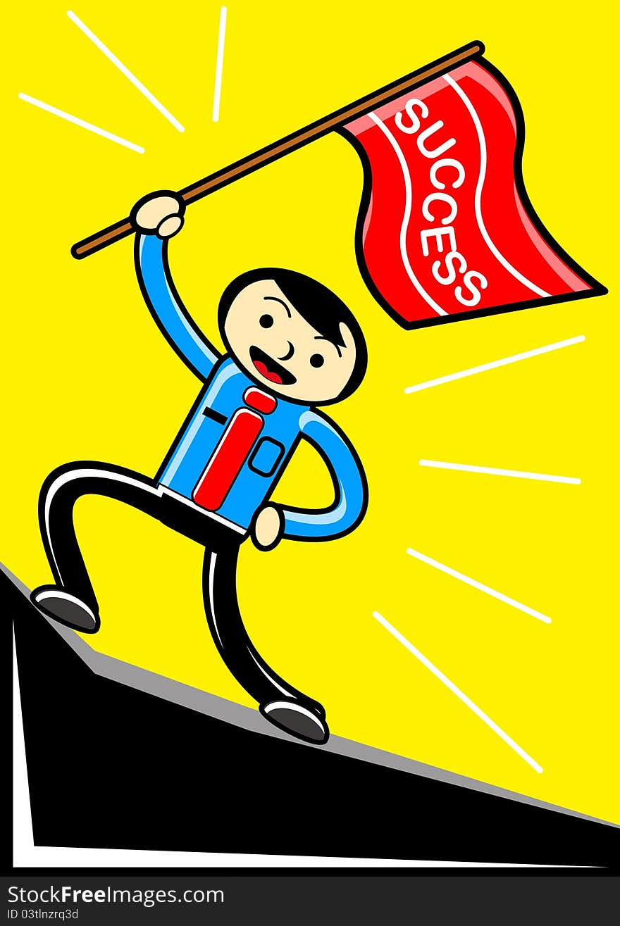 Illustration of success businessman holding victory flag