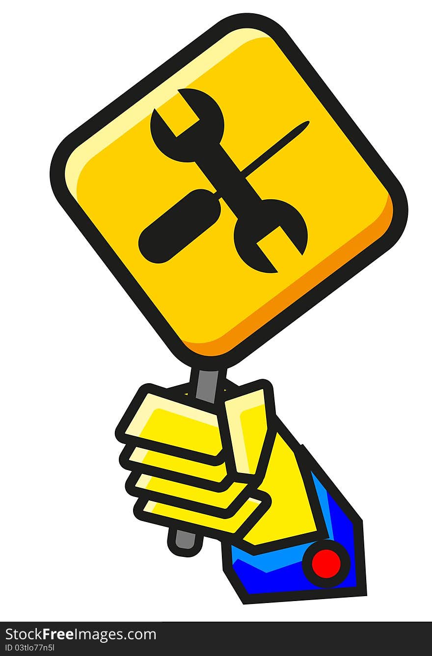 Illustration of construction sign hold in hand