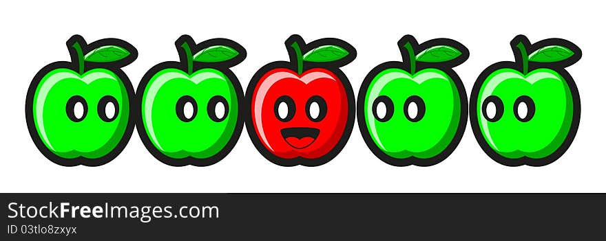 Illustration of red apple between green apple. Illustration of red apple between green apple