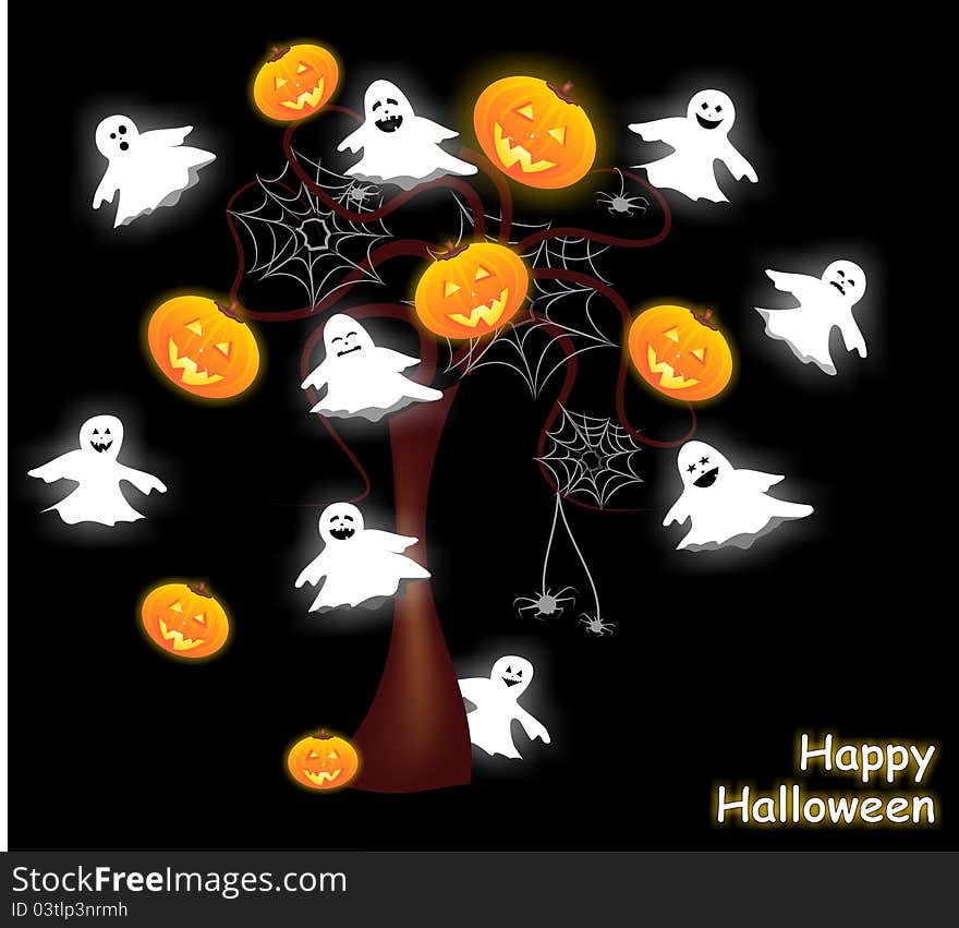 Fun and original Halloween background with pumpkins, ghosts and many other subjects typical of this holiday. Fun and original Halloween background with pumpkins, ghosts and many other subjects typical of this holiday