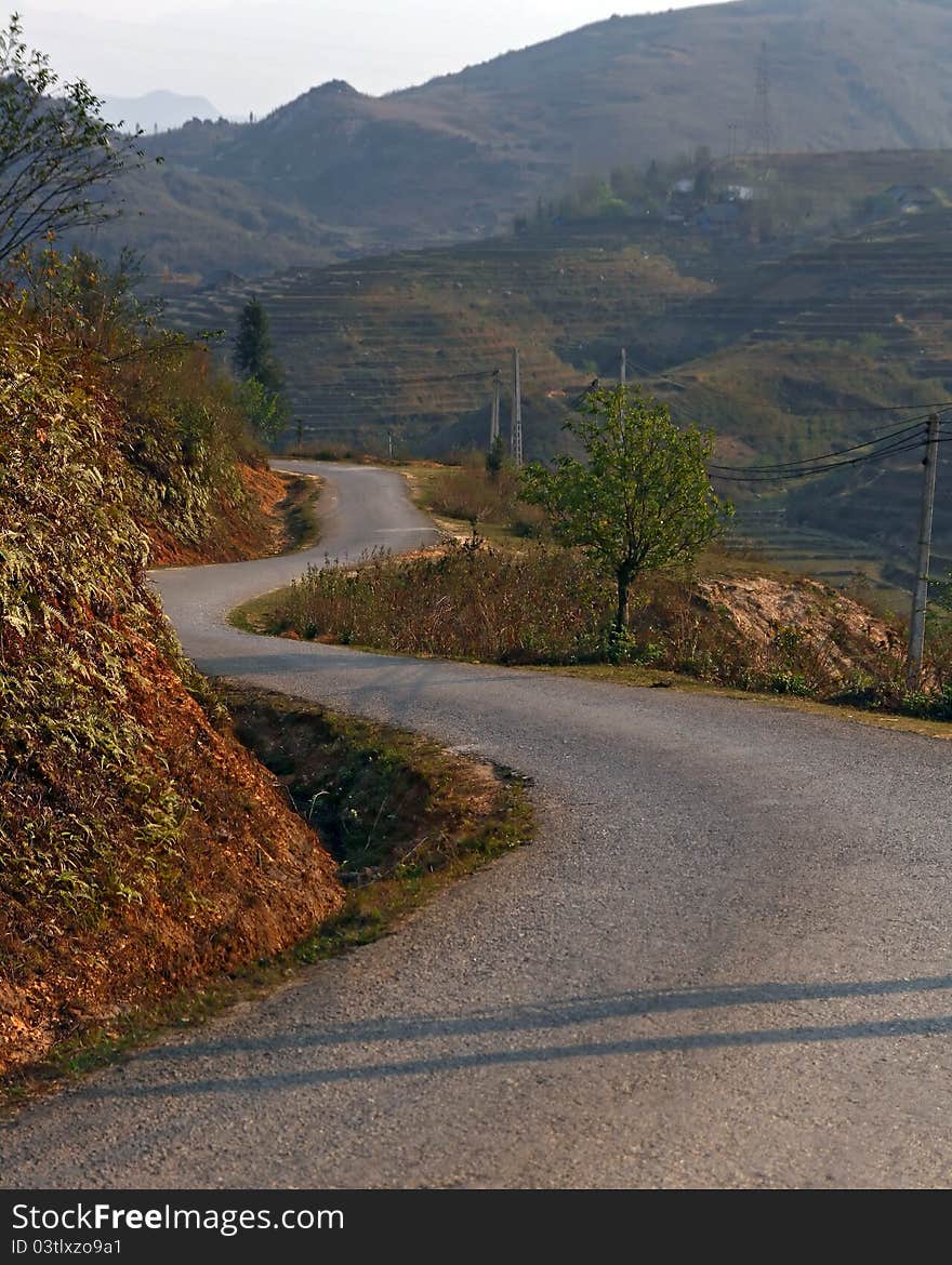 Curve pavement Road in Sapa, Vietnam