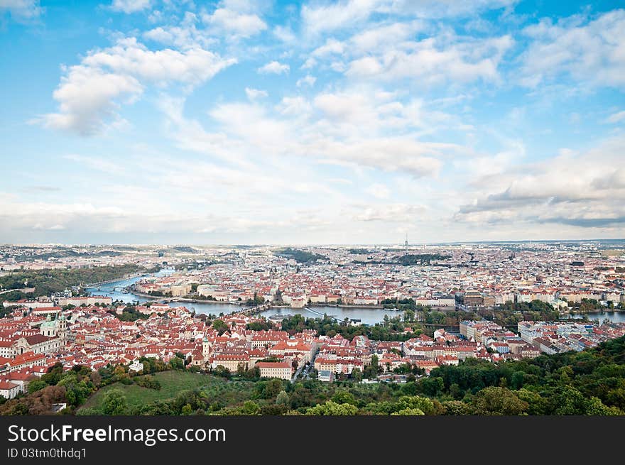 The Moldau (Vltava) river in Prague from Petrin View Tower. The Moldau (Vltava) river in Prague from Petrin View Tower.