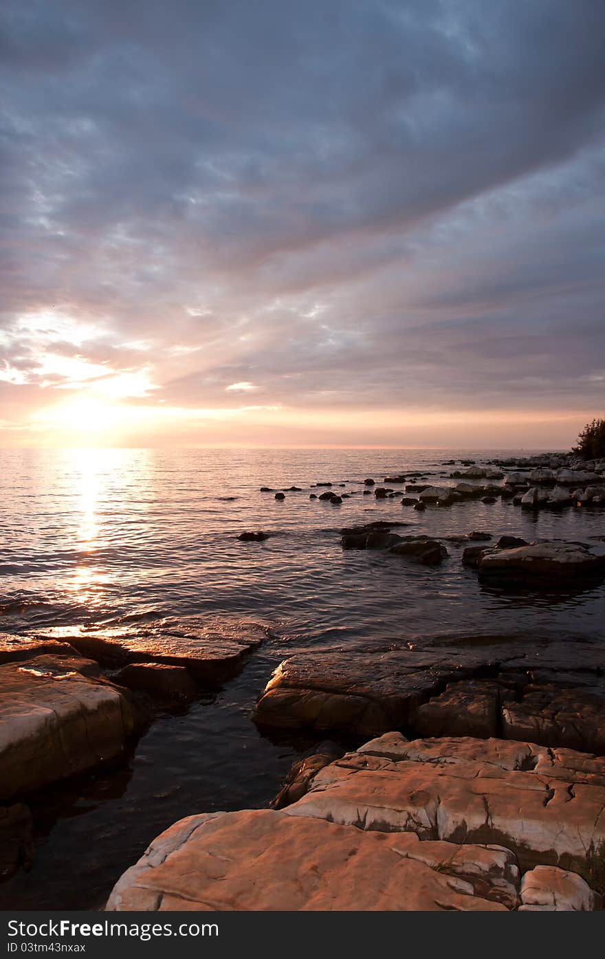 Beautiful image of the Adriatic Sea in Croatia with sunset on the horizon. Beautiful image of the Adriatic Sea in Croatia with sunset on the horizon