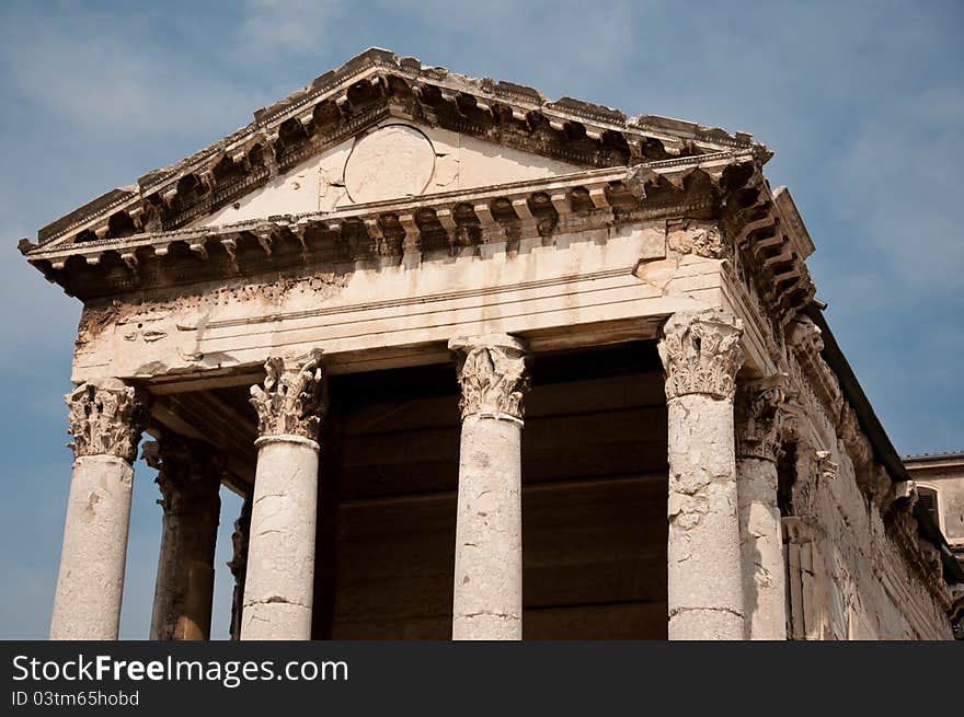 Old roman temple in Croatian town of Pula