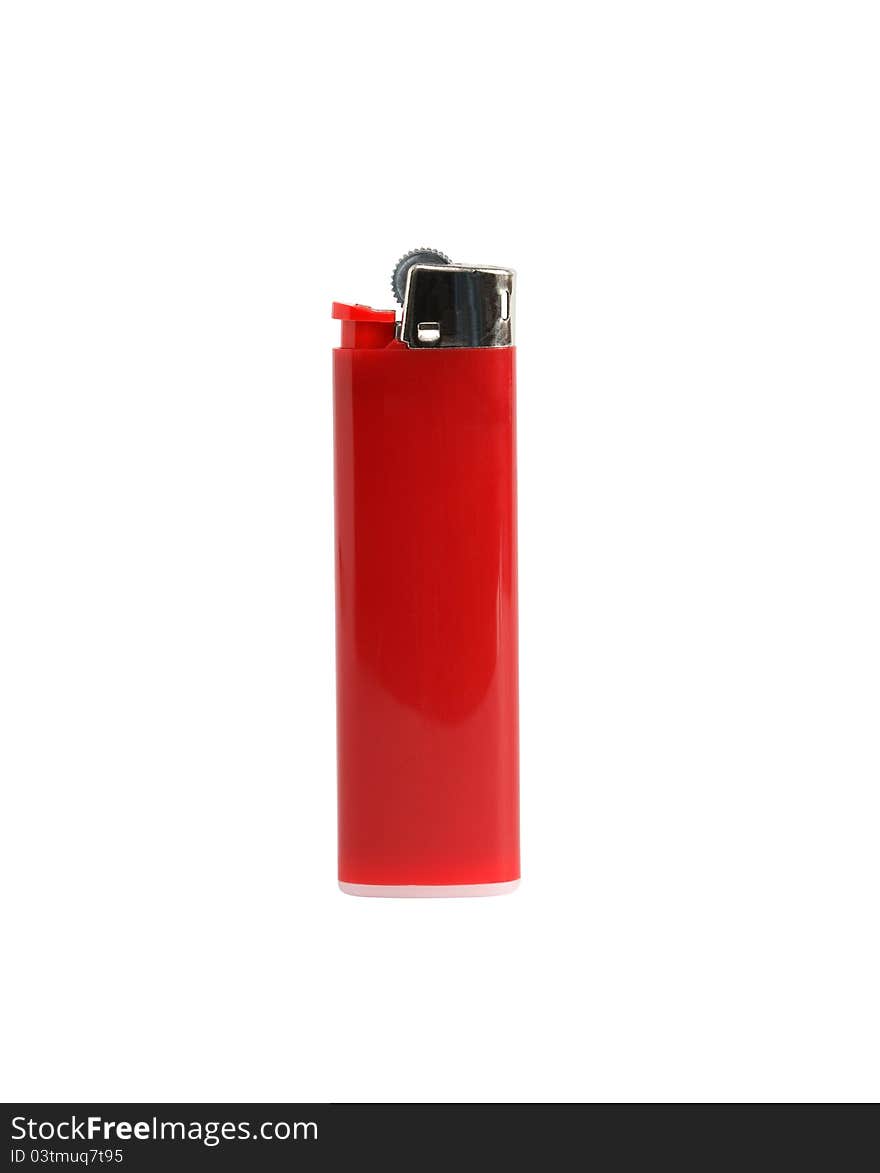 Red plastic cigarette lighter isolated on white background with clipping path