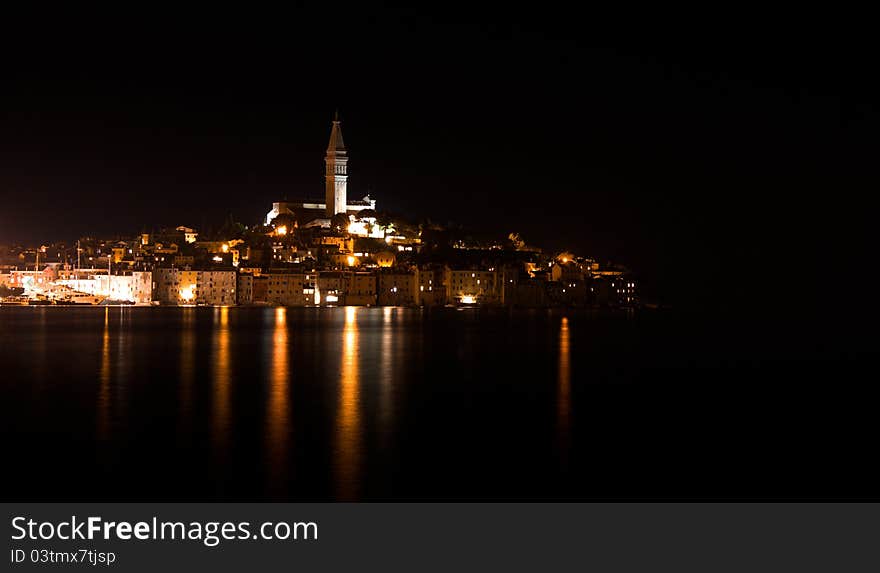 Beautiful Rovinj panorama by night. Beautiful Rovinj panorama by night