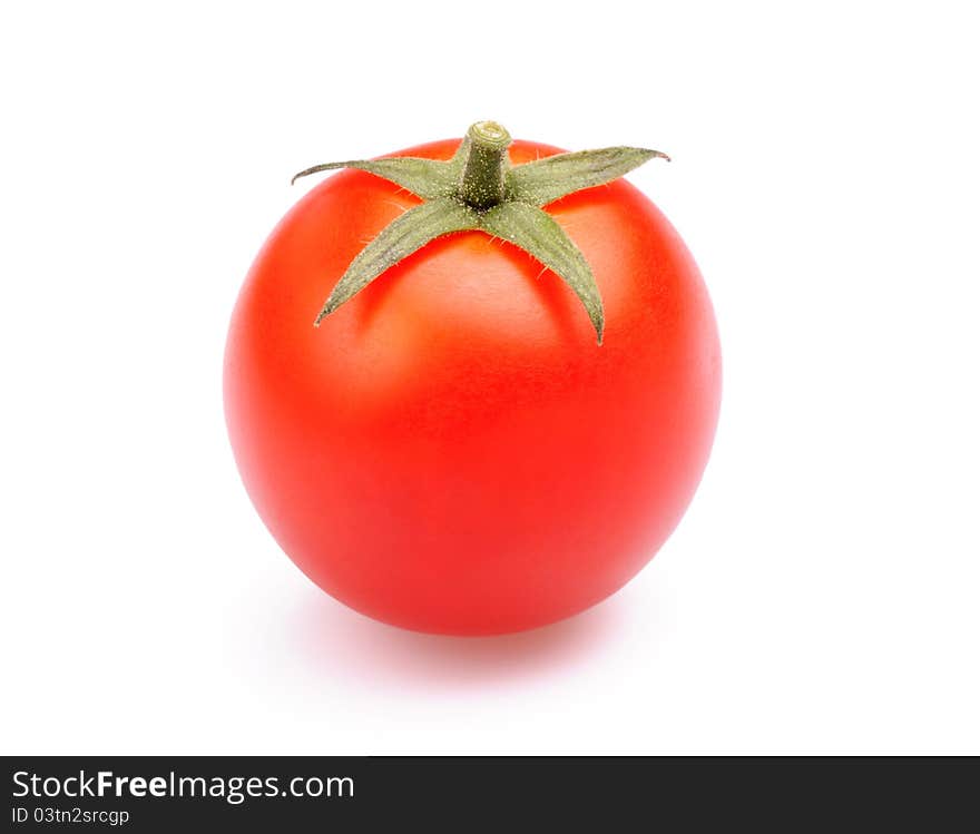 Red tomato on white background